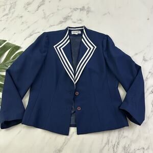 Henry Lee Womens Vintage 80s Blazer Jacket Size 12 Blue White Stripe Nautical